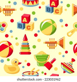 Seamless colorful pattern with different kind of toys 