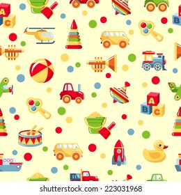 Seamless colorful pattern with different kind of toys 