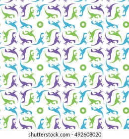 Seamless Colorful Pattern. Dino Raptor