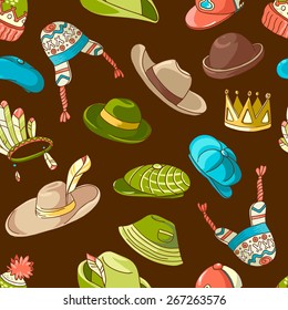 Seamless colorful pattern with doodle hats