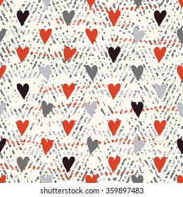 seamless colorful pattern with doodle hearts on shabby background