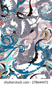 Seamless colorful pattern with doodles