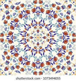 Seamless colorful pattern with floral mandala. Vintage decorative element. Hand drawn pattern in turkish style. Islam, Arabic, Indian, ottoman motif. Vector illustration