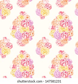 Seamless colorful pattern with flowers of peonies and roses