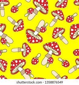 Seamless colorful pattern with fly agaric 