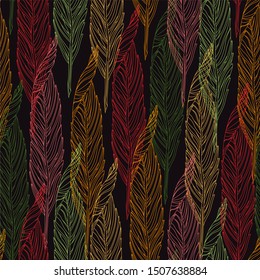 Seamless colorful pattern with foliage. Decorative abstract background with stylized leaves