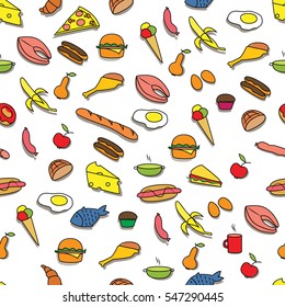 Seamless Colorful Pattern with Food. Hand drawn