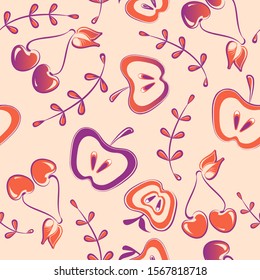 Seamless colorful pattern with fruit set. Vector pattern. Fruit design, fruit collection.