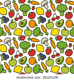 Seamless colorful pattern of fruits and vegetables.