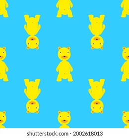 Seamless colorful pattern with funny yellow bear. Decorative background with cute chartoon characters.