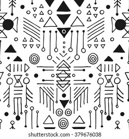 The seamless colorful pattern with geometric shapes. Tribal hand drawn background for your design. Textile, blog decoration, banner, poster, wrapping paper.
