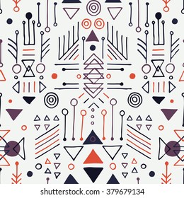 The seamless colorful pattern with geometric shapes. Tribal hand drawn background for your design. Textile, blog decoration, banner, poster, wrapping paper.