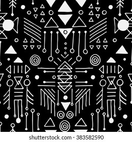 The seamless colorful pattern with geometric shapes. Tribal hand drawn background for your design. Textile, blog decoration, banner, poster, wrapping paper.