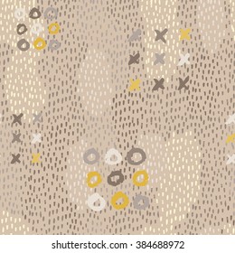 The seamless colorful pattern with geometric shapes. Triangles, crosses, circles. Hand drawn overlapping background for your design. Textile, blog decoration, banner, poster, wrapping paper.