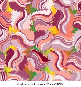 Seamless colorful  pattern with grunge wavy twist rough elements in violet, orange, yellow, green, white colors for web design