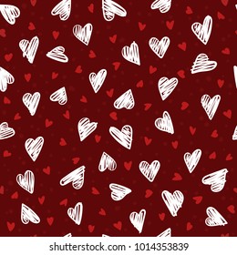 Seamless colorful pattern with hand drawing hearts. Vector cute holiday background. Valentine's day.