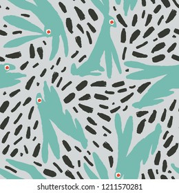 The seamless colorful pattern with hand drawn ink rabbit. Cute childish  overlapping background for your design. Textile, blog decoration, banner, poster, wrapping paper.