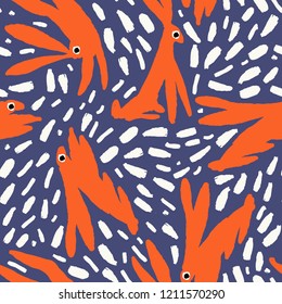 The seamless colorful pattern with hand drawn ink rabbit. Cute childish  overlapping background for your design. Textile, blog decoration, banner, poster, wrapping paper.