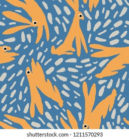The seamless colorful pattern with hand drawn ink rabbit. Cute childish  overlapping background for your design. Textile, blog decoration, banner, poster, wrapping paper.