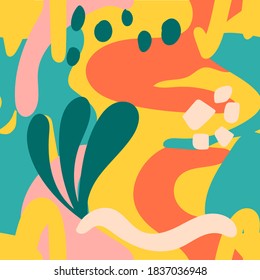 El patrón colorido sin fisuras. Fondo superpuesto dibujado a mano para tu diseño.Textil, decoración de blog, banner, afiche, papel envolvente.