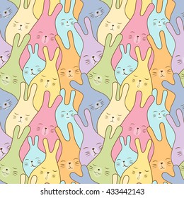 Seamless colorful pattern with hares. Cartoon animals background