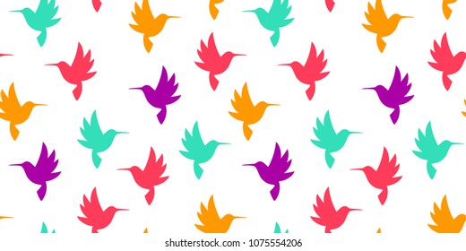 seamless colorful pattern of humming bird isolated on white