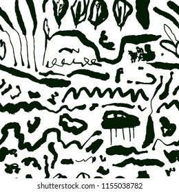 El patrón colorido sin fisuras con líneas de tinta.Paisaje abstracto. Antecedentes traslapados a mano para su diseño.Textil, decoración de blog, banner, afiche, papel envolvente.