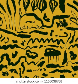 The seamless colorful pattern with ink lines. Abstract landscape. Hand-drawn overlapping background for your design.Textile, blog decoration, banner, poster, wrapping paper.