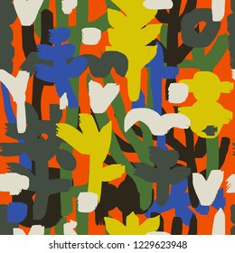 The seamless colorful pattern with ink lines. Abstract forest. Hand-drawn overlapping background for your design.Textile, blog decoration, banner, poster, wrapping paper.
