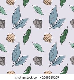 Patrón colorido sin foco con hojas. Fondo de naturaleza superpuesta dibujado a mano para su diseño. Textil, banner, afiche, papel de envoltura, blog. Ilustración vectorial.