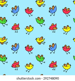 Seamless colorful pattern with little birds