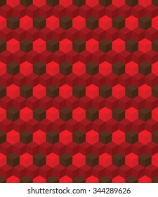 Seamless colorful pattern made from geometric element cube. Background. Optical illusion. Dark and red colors, vector