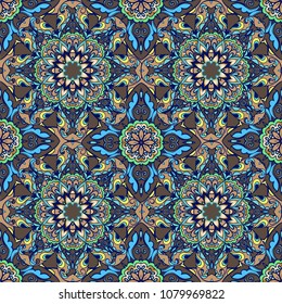 Seamless colorful pattern with mandala. Hand drawn pattern in turkish style. Islam, Arabic, Indian, ottoman motif. 