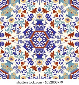 Seamless colorful pattern with mandala. Vintage decorative element. Hand drawn pattern in turkish style. Islam, Arabic, Indian, ottoman motif. Vector illustration