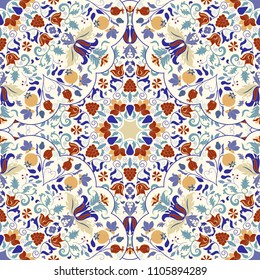 Seamless colorful pattern with mandala. Vintage decorative element. Hand drawn pattern in turkish style. Islam, Arabic, Indian, ottoman motif. Vector illustration