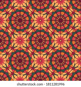 Seamless colorful pattern with mandala. Vintage decorative element. Hand drawn pattern in turkish style. Islam, Arabic, Indian, ottoman motif. Vector illustration.