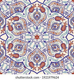 Seamless colorful pattern with mandala. Vintage decorative element. Hand drawn pattern in turkish style. Islam, Arabic, Indian, ottoman motif. Vector illustration.	
