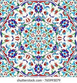 Seamless colorful pattern with mandala. Vintage decorative element. Hand drawn pattern in turkish style. Islam, Arabic, Indian, ottoman motif. Vector illustration