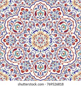 Seamless colorful pattern with mandala. Vintage decorative element. Hand drawn pattern in turkish style. Islam, Arabic, Indian, ottoman motif. Vector illustration.