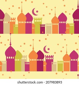 Seamless colorful pattern with muslim structures, vector illustration