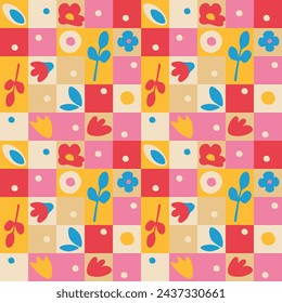 Seamless colorful pattern with natural elements. Flat, simple, bright. Print for wrapping paper. Vector