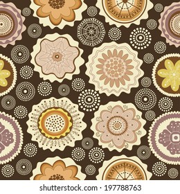 Seamless colorful pattern on brown background