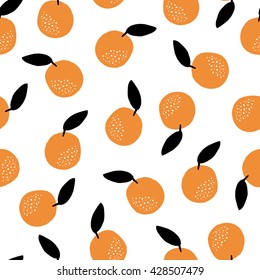 The seamless colorful pattern with oranges. The food background for your design. Fruits, healthy snack, summer. Textile, blog decoration, banner, poster, wrapping paper.