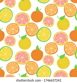 Seamless colorful pattern with oranges. Vector illustration.
