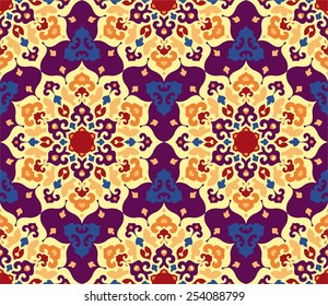 Seamless colorful pattern in oriental style. Colorful ornamental background with mandala elements. Islam, Arabic, Asian motifs