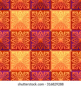 Seamless colorful pattern in oriental style with effect of volume. Islam, Arabic, Asian motifs. Looks like patchwork 