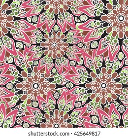 Seamless colorful pattern. Oriental style. Fabric or wallpaper texture. Ethnic Mandala forms. Islam, Arabic, Indian motifs. Abstract Tribal vector. Floral background invitation card. Creative elements
