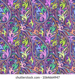 Seamless colorful pattern with paisley. Traditional bright ethnic ornament,. Vector print. Use for wallpaper, pattern fills,textile design.