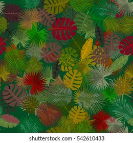 Seamless colorful pattern of palm leaves. Camouflage.