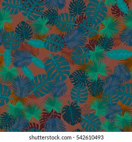 Seamless colorful pattern of palm leaves. Camouflage.
